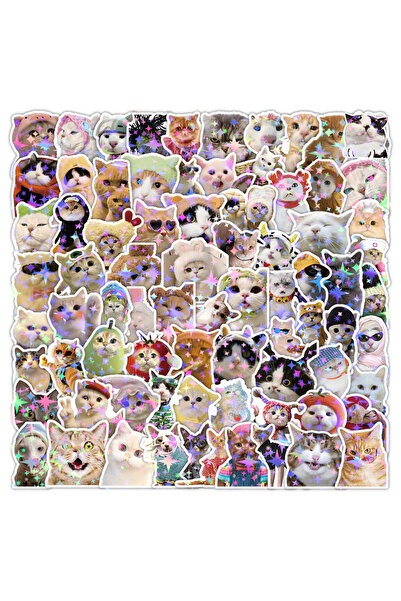 Choice 50PCS 10/50/100/200pcs Funny Cute Laser Cat MEME Animals Stickers Kawa...