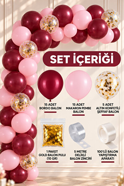 Parti dolabı Pembe-bordo-şeffaf - Altın Konfetili Şeffaf Doğum Günü Balon Zin...