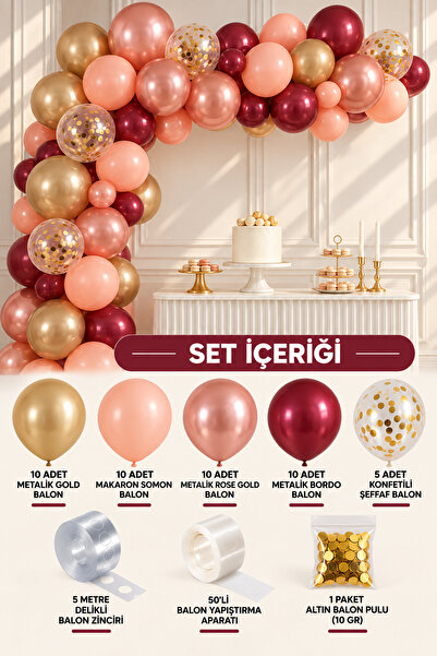 Parti dolabı Burgundy-Salmon-Gold-Rose Birthday Confetti Balloon Combination ...