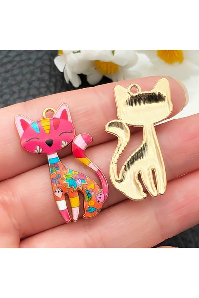 Choice 22651-5pcs Set of 5/10 Whimsical Oil-Drip Cat Charms - Artistic DIY Cr...