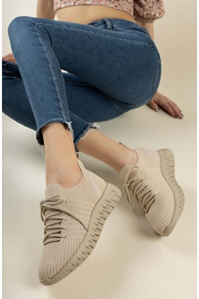 Nesil Shoes Dvm 500 Bej Triko Kadın Sneakers