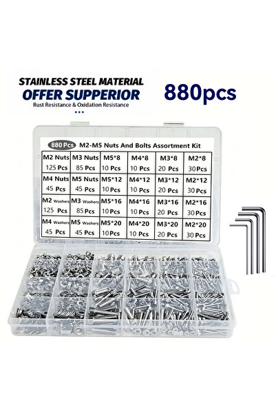Choice3 880pcs 918pcs Nuts And Bolts Assortment Kit - M2, M3, M4, M5 Hex Head...
