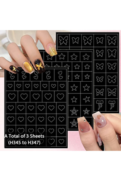 Choice style1 (3 Sheets) 3 TO 24 Sheets Black White Nail Art Stencil Stickers...