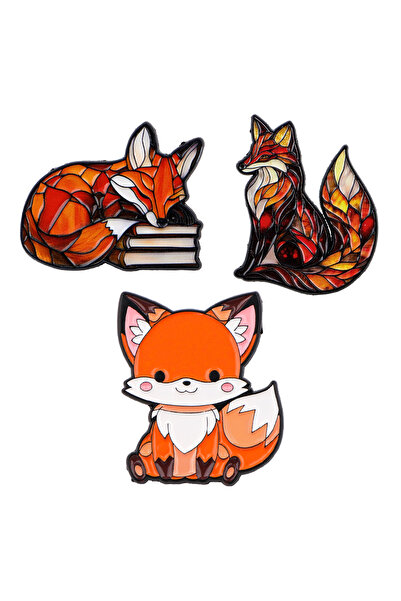 Choice 1 3pcs/set Orange Fox Enamel Pins Metal Brooch Backpack Hat Bag Collar...
