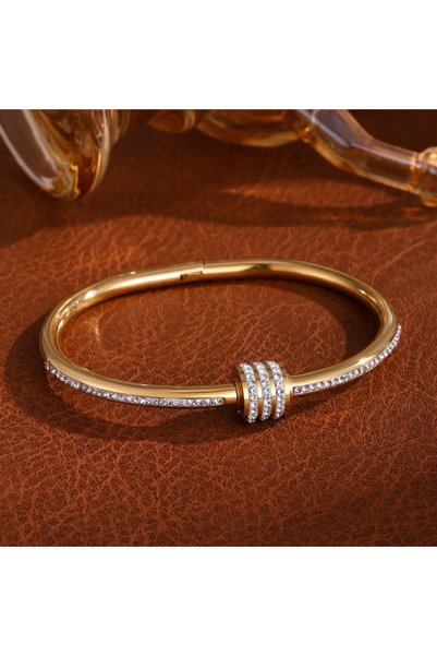 Choice Gold Color A Elegant Female Stainless Steel Bracelet With Zircon Four-...
