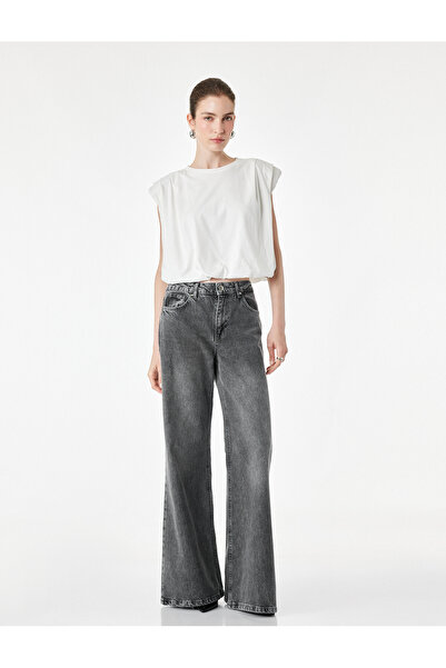Koton Cotton Crew Neck T-Shirt with Pleated Detail and Sleeveless Padding