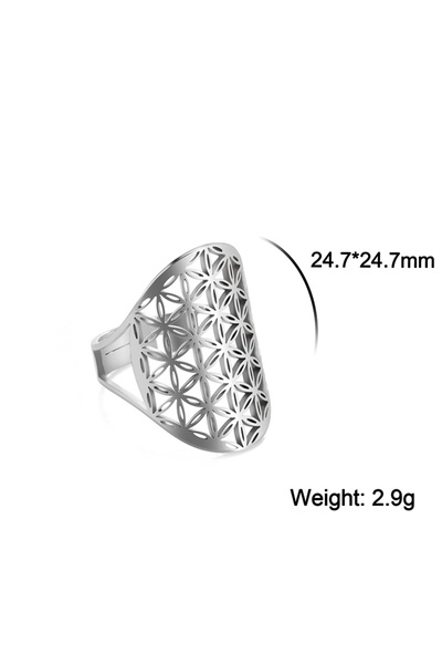 Choice Silver Stainless Steel Big Hollow Flower Of Life Ring Adjustable Sacre...