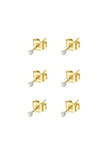 Choice 3 Pairs Set1 3/6 Pairs Stainless Steel Round Clear Zirconia Stud Earri...