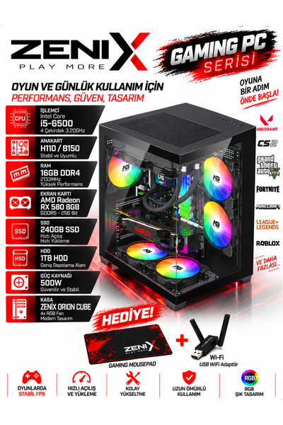 Zenix Gaming Zenix Single Pro i5-6500 16GB Ram 240GB SSD 1TB HDD RX580 8GB Oy...