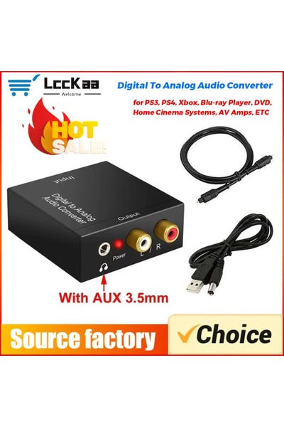 Choice محول صوت رقمي DAC بصري SPDIF Toslink Coaxial إلى مخرج تناظري 3.5 ملم A...