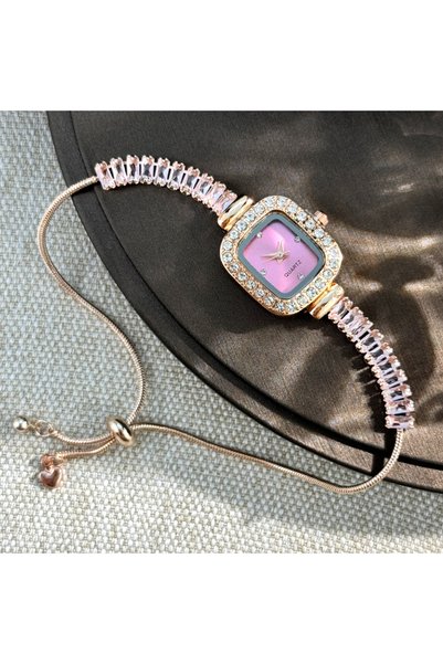 Choice Pink Women's Inlaid Zircon Flexible Pull out Bracelet with Diamond Squ...