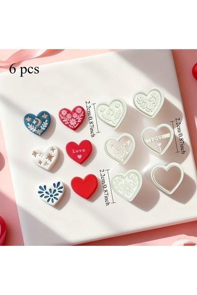 Choice WHITE 6pcs Heart Shape Polymer Clay Embossing Cutter European Style DI...