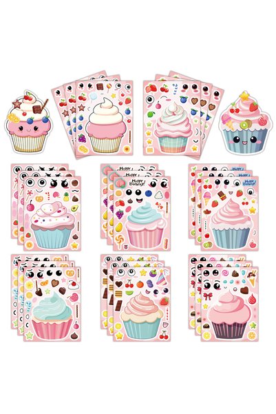 Choice 8pcs ﻿ 8Pcs Paper Cupcake Puzzle Stickers Cute Cartoon Make a Face Dec...