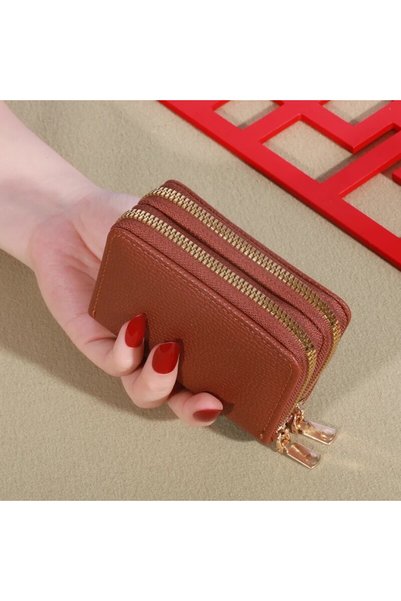 choice2 BROWN Women's Short Wallet with Transparent Closure. Litchi Pattern. ...