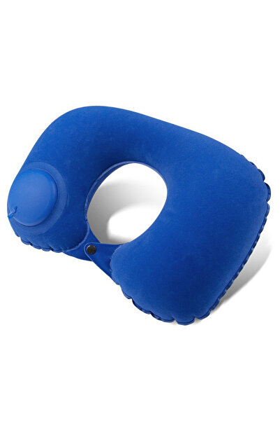 Choice medium blue Flocking Inflatable Portable Neck Pillow That Can Be Store...
