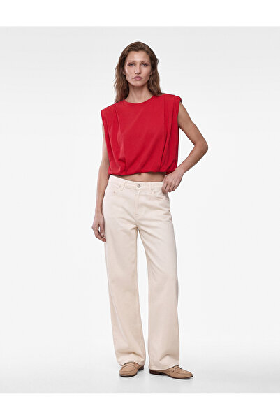 Koton Cotton Crew Neck T-Shirt with Pleated Detail and Sleeveless Padding