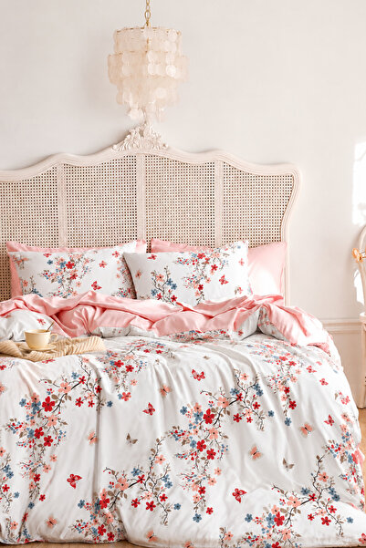 İQON Fitted Sheet Duvet Cover Set Double JUNGLE White