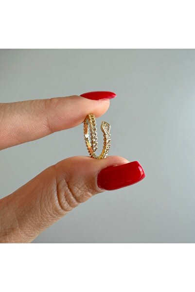 nesdesignn Yılan Model Taşlı Serçe Parmak Yüzüğü - gold