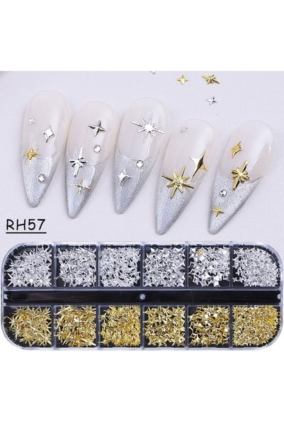 Choice RH57 12 شبكة ذهبية فضية نجوم سحر الأظافر 3D المعادن مسمار نجمة زخرفة ف...