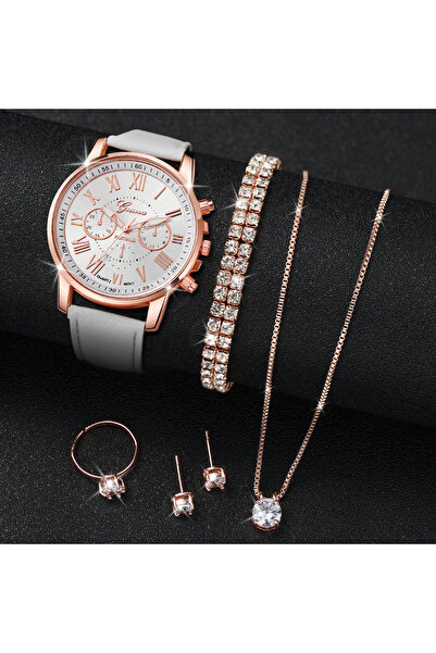 Choice HH10006 6PCS/Set Geneva Women Watches Casual Leather Band Quartz Wrist...