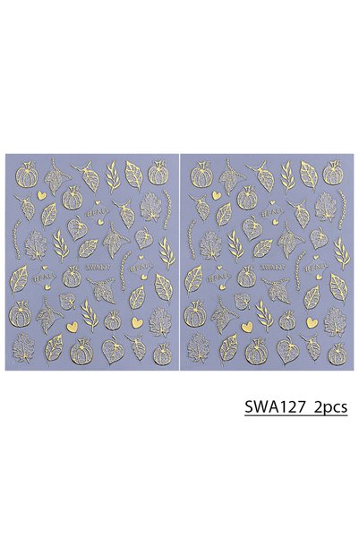 Choice SWA127 قطعتان من ملصقات أظافر اليقطين اللامعة بتصميم أوراق الخريف اللا...