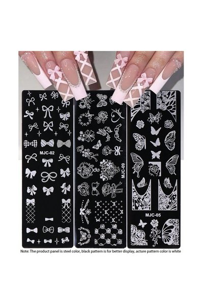 Choice MJC-02 05 09-3pcs 3pcs Bow Tie Nail Stamping Plates Butterfly Design F...