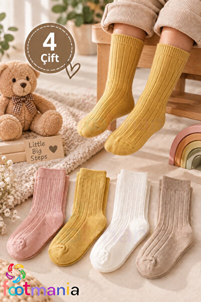 footmania 4” Çift Soket Çocuk Dizaltı Fitilli Renkli Çorap Seti (Extra Yumuşak)