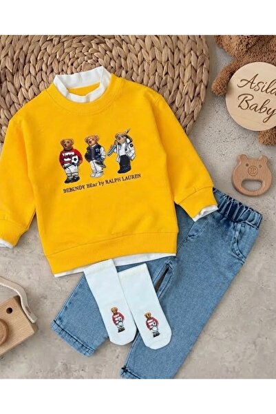 ASİLA Teddy Bear Printed Sweatshirt, Lycra Stretch Fabric Jeans, and Teddy Be...