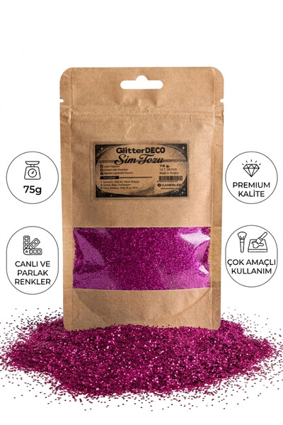 Fuchsia Glitter / Fuşya Sim Tozu / 75gr / NailArt, Kozmetik, Epoksi, Mum, Dekor Toz Sim
