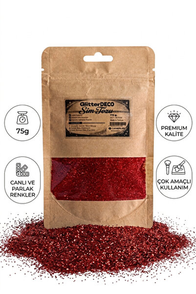 Kırmızı Glitter Sim Tozu - 75gr -Epoksi, NailArt, Mum, Kozmetik, Dekor Toz Sim