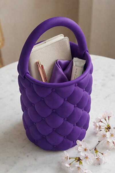 Lunera Accessories Aesthetic Quilted Desk Organizer Brush Holder Purple 3D Pr...
