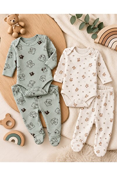 ENİA BABY Baby Boy 100% Cotton 4-Piece Top and Bottom Bodysuit Set