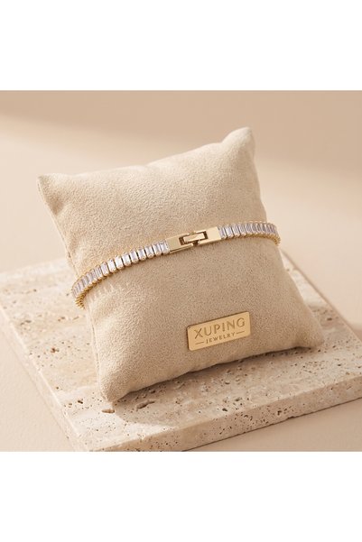 XUPING JEWELRY Vıp Seri 316L Çelik 14K Gold Renk Baget Taşlı Suyolu Bileklik ...