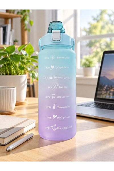 Velluna Home Günlük Motivasyon Su Matarası 2 Litre - Zaman Çizelgeli Pipetli