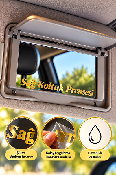 sticker Sağ Koltuk Prensesi Oto Ayna Çıkartması - Gold Vinil Araba İçi Aksesuar