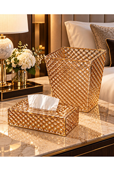 Roman Gifts Luxury Crystal-Style Acrylic Dustbin & Tissue Box Set