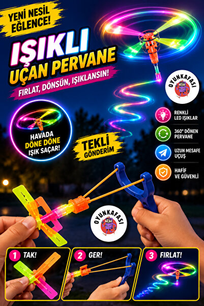OYUNKAFASI Işıklı Uçan Pervane Oyuncağı LED Işıklı Fırlatmalı