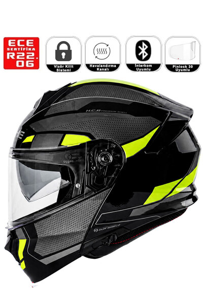 935SV Motorsiklet Kaskı Shiny Black Fluo Yellow