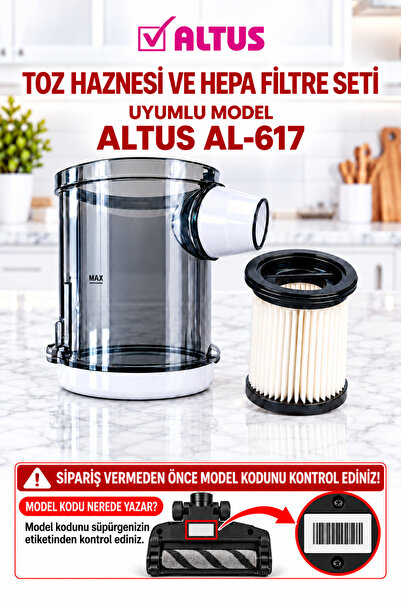ÖZ BEYAZ EŞYA AL-617 Uyumlu Şarjlı Dik Süpürge Toz Haznesi ve Hepa Filtresi Y...