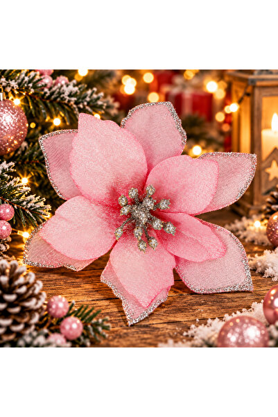 SERSIMO Set de 10 ornamente de Crăciun pentru brad, stea Poinsettia, 13 cm, roz