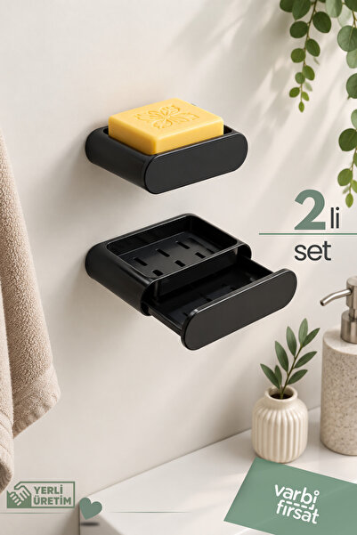 Varbifırsat 2 Pieces Adhesive Soap Dish and Sponge Holder with Water Containe...