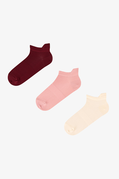Penti Bordo Fit Back 3 Çift Patik Çorap