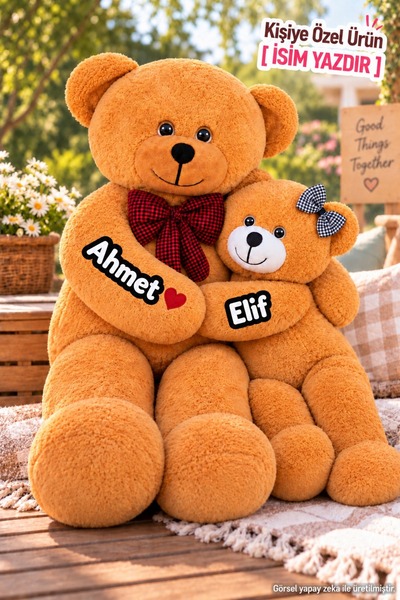 Pandamkee 2’li Anne ve Yavrulu Peluş Ayı Seti – 80 cm Büyük Peluş Ayı ve 50 c...