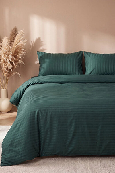 Rivaİstanbul Elite Khaki Striped Satin Double Duvet Cover Set - 4 Pieces