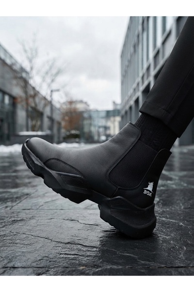 BOA Ba0444 Laceless Comfortable High Sole Black Men's Sports Half Ankle Boots