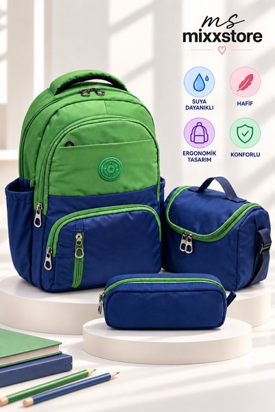 ms mixxstore Water Resistant Fabric Foil Backpack School Bag with Lunchbox an...