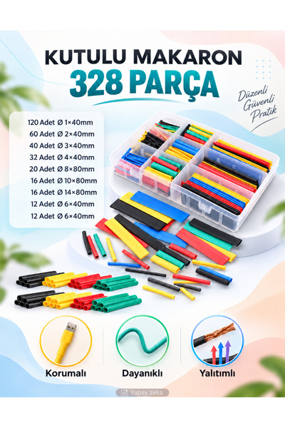 Folveit Makaron Kablo Yalıtım Set 328 Adet Kutulu(ISI SHRİNK BORUDARALAN)