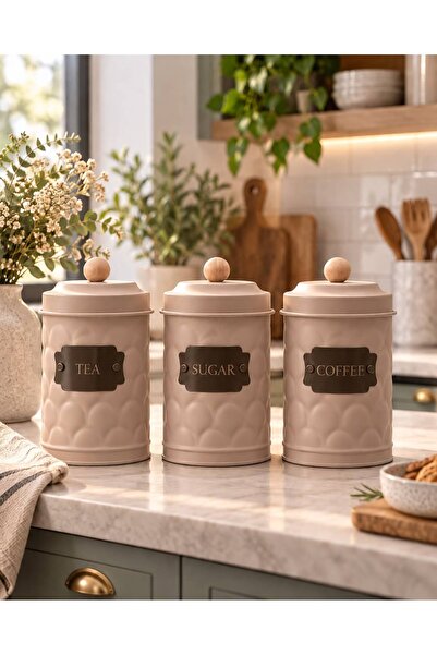 NATURELMETAL ÇAY KAHVE ŞEKER KAVANOZU 3 LÜ SET 1,7 LT