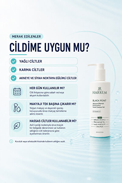 Harrem Akneli&Yağlı Cilt Tipleri için Saliyclic Acid+Niacinamide Hassas Yüz Yıkama Jeli 200 ML Black P.int