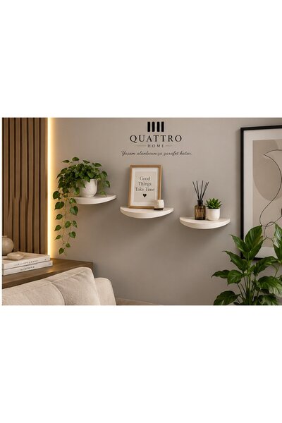 QUATTRO HOME 3'lu Oval Duvar Rafı Seti Beyaz